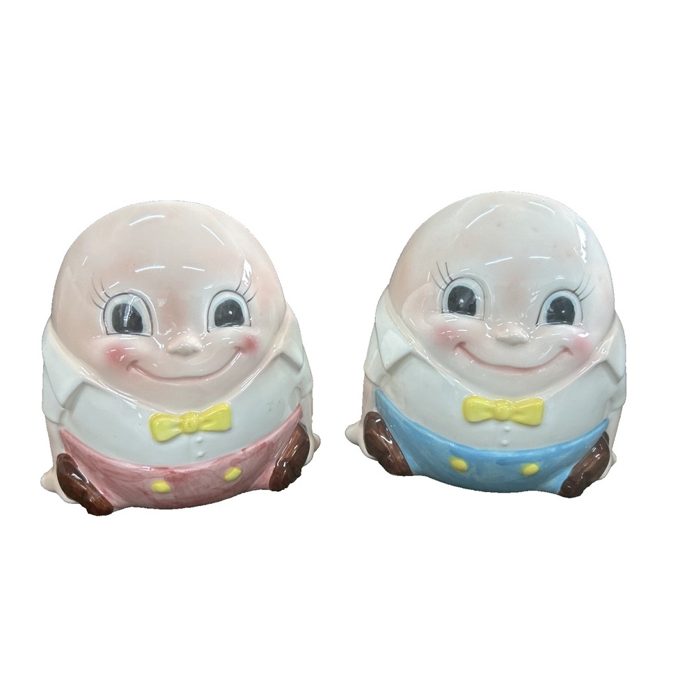 Vintage Humpty Dumpty Ceramic Planters Set of 2 Pink Blue Nursery Rhyme Kitsch - Picture 3 of 16